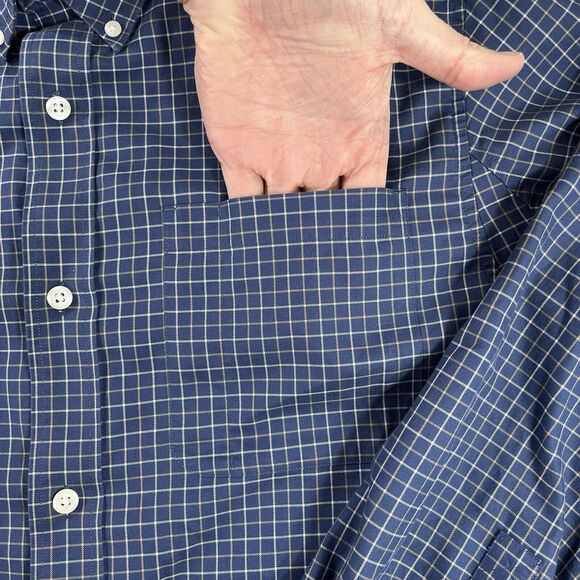 Duluth Trading Mens XL Blue Windowpane Plaid Button Down Long Sleeve Shirt Trim - Picture 3 of 8